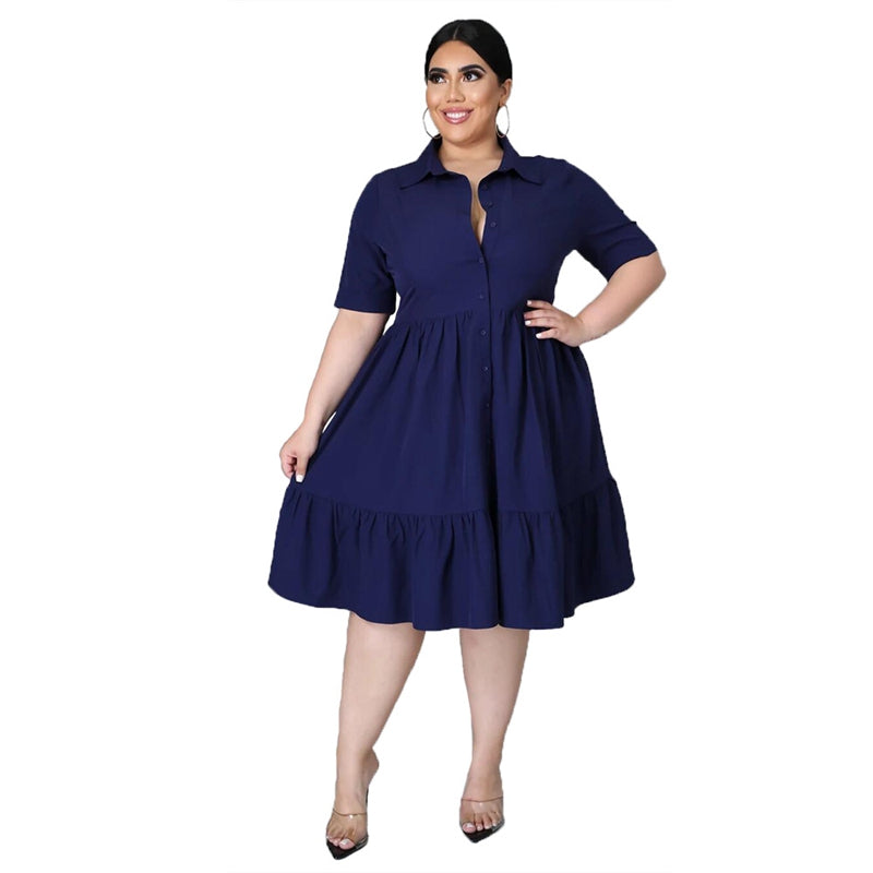 Women Plus Size Short Sleeve Casual Dress With Stand Collar