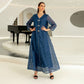 Muslim Women Mesh Abaya Kaftan Dress With Beads And Belt