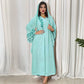 Muslim Women Pink Chiffon Embroidery Abaya Dress With Hijab Scarf
