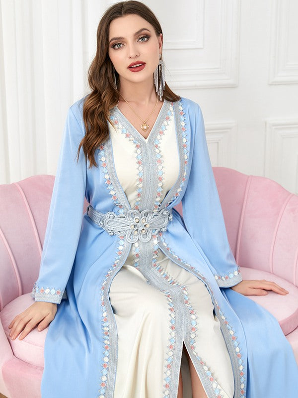 Eid Dress Arab Middle East 2 Pieces Set Kaftan Dress Caftan With Satin Inner Sleeveless Dress