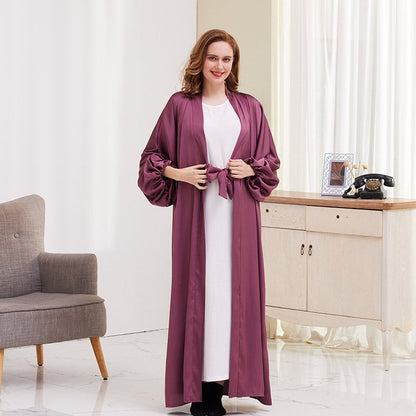 Puff Sleeve Open Abaya Dress For Muslim Women