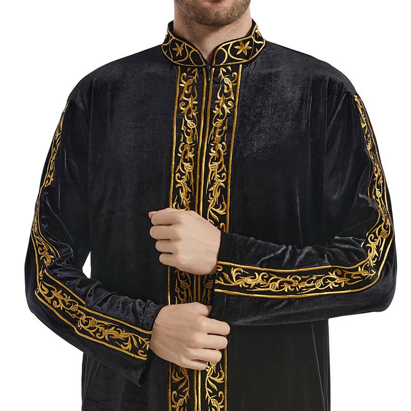 Muslim Arab Men Embroidery Velvet Thobe Thawb