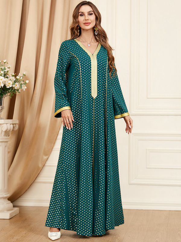 Eid Dress Middle East Arab Muslim Women Fashion Polka Dot Kaftan Dress