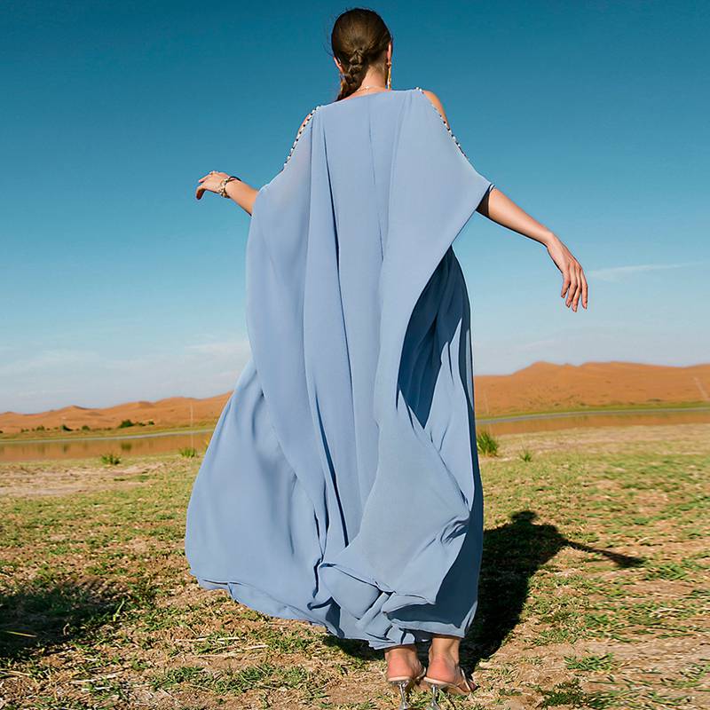 Eid Fashion Dubai Hand-stitched Rhinestone Kaftan Dress