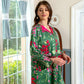 Middle East Arab Green Floral Printed Hotfix Rhinestone Caftan Kaftan Dress