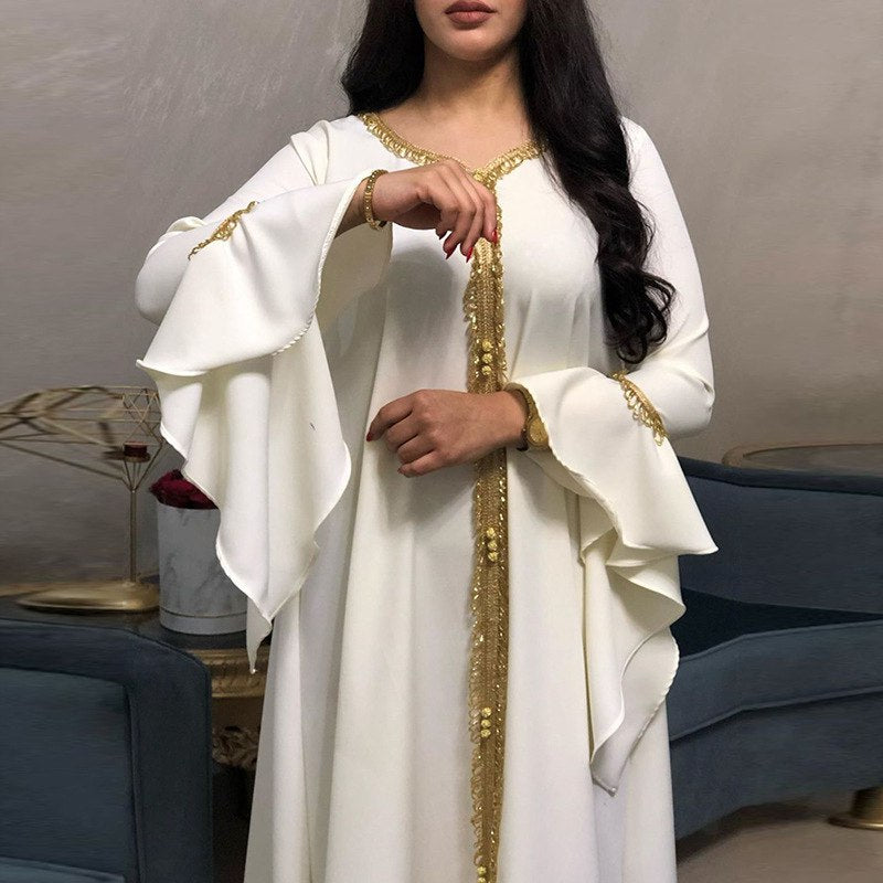 White and 2024 gold kaftan dress