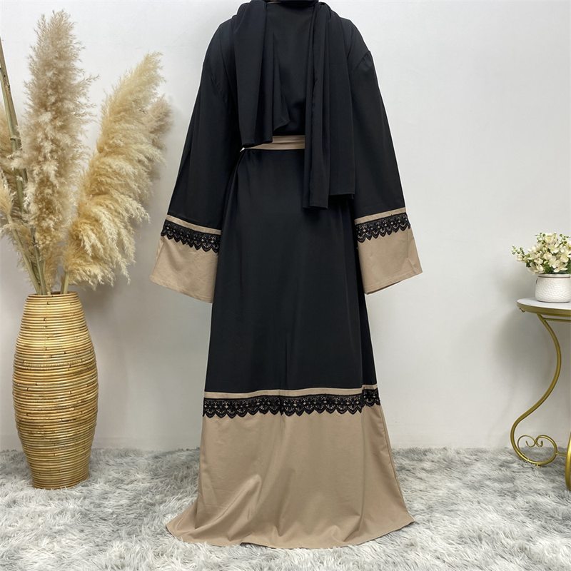 Muslim Women Open Cardigan Abaya Dress With Lace