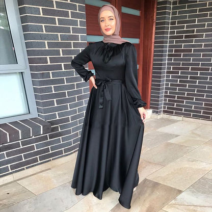 8 Colors Option Muslim Women Satin Abaya Dress