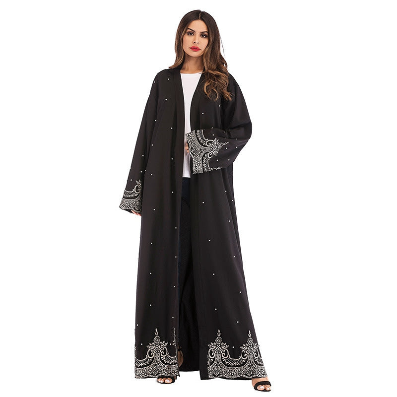 Muslim Women Embroidery And Beads Cardigan Open Abaya Dress