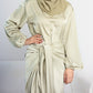 Muslim Women Satin Abaya Dress With Midi Wrap