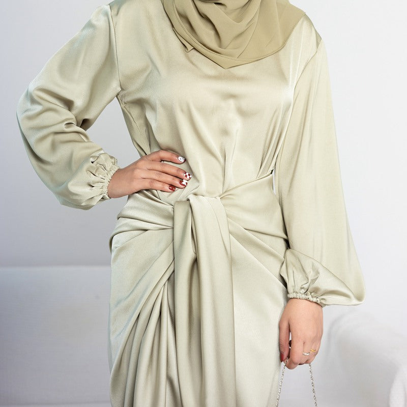 Muslim Tunic Satin Abaya Dress