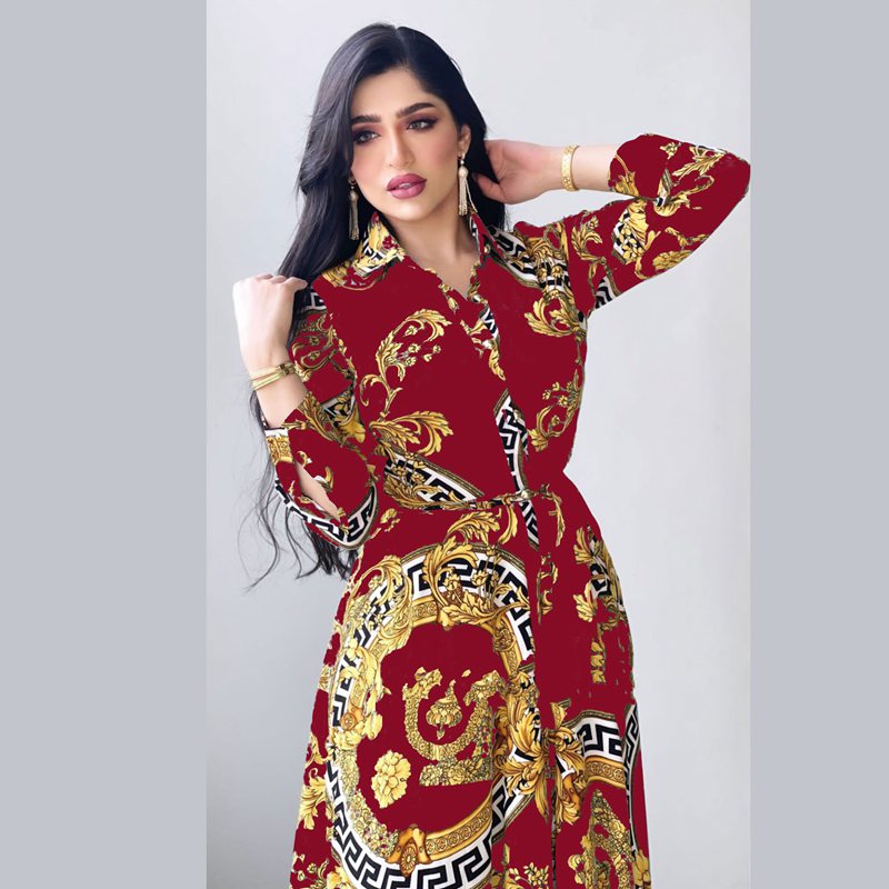 Muslim Women Printed Swing Kaftan Dress Jalabiya