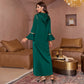 Dubai Hooded Hand-stitched Rhinestone Satin Evening Kaftan Abaya Dress