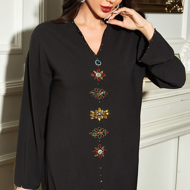 Eid Hand-stitched Rhinestone Black Kaftan Caftan Dress