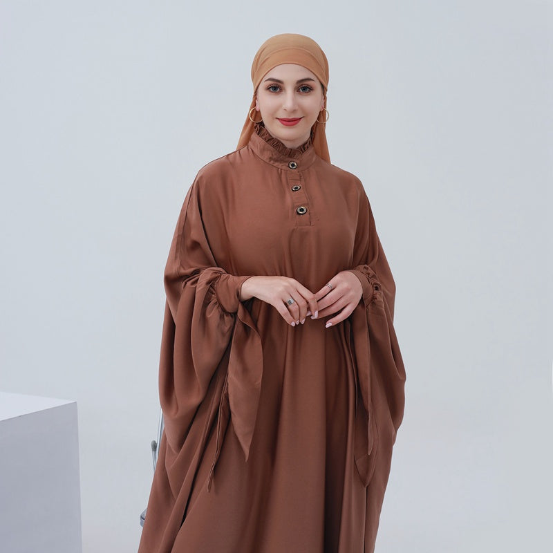Muslim Women Cotton Blended Batwing Sleeve Farasha Abaya Dress
