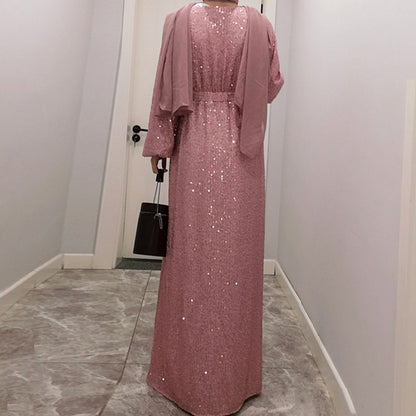 Muslim Women Sequin A-line Abaya Dress