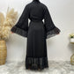 Flower Embroidery Open Abaya Dress For Muslim Women