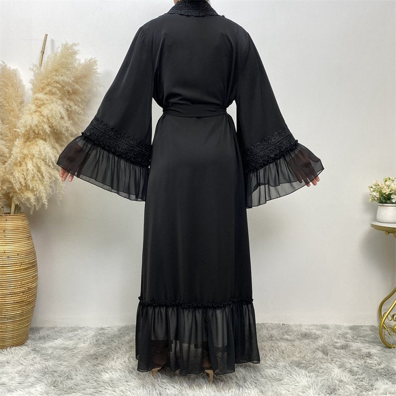 Flower Embroidery Open Abaya Dress For Muslim Women