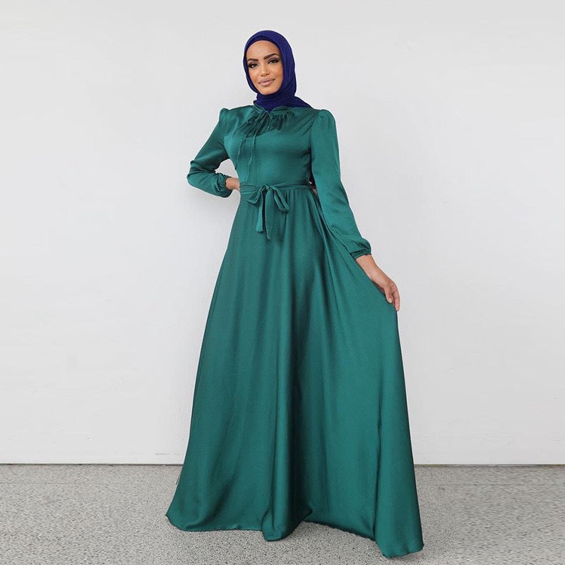 8 Colors Option Muslim Women Satin Abaya Dress – Urgarment