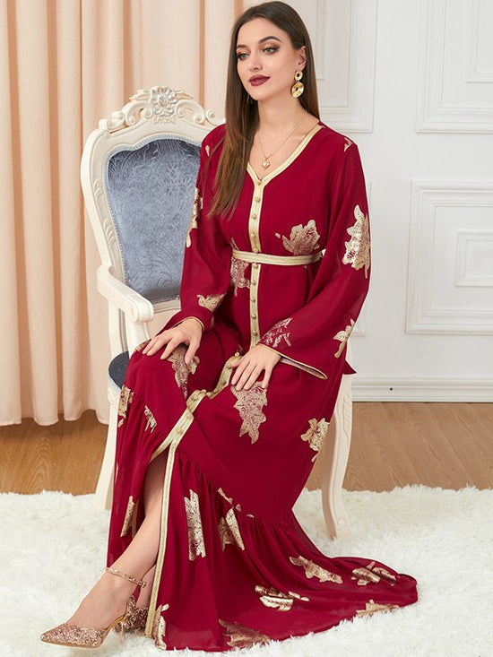 Eid 2 Pieces Set Bronzing Chiffon Caftan Kaftan Dress With Inner Sleeveless Dress #25454