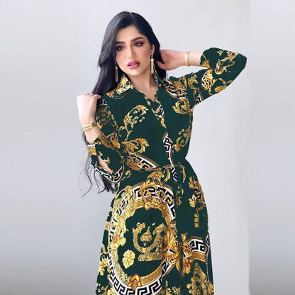 Muslim Women Printed Swing Kaftan Dress Jalabiya