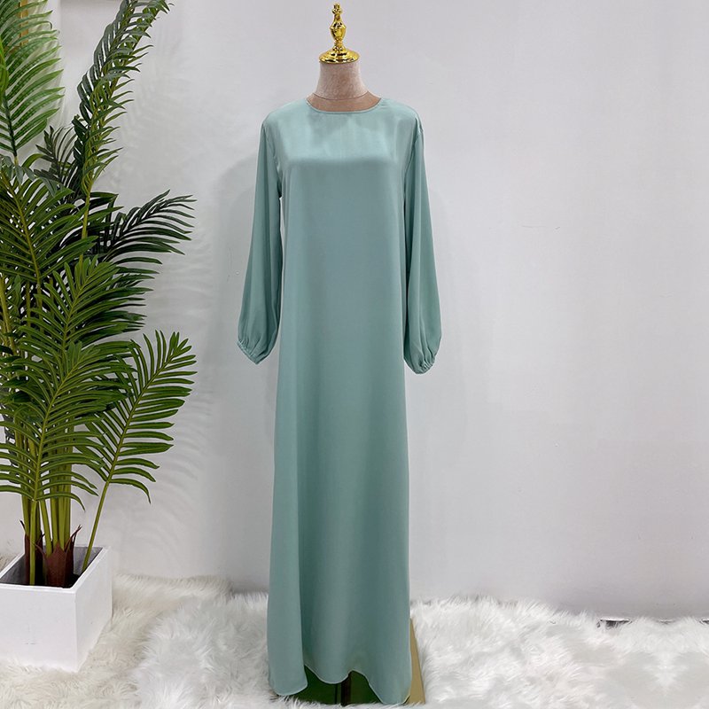 Muslim Women Satin Abaya Dress With Midi Wrap