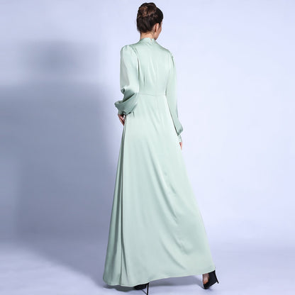 Matte Puff Sleeve Abaya Dress For Muslim Women