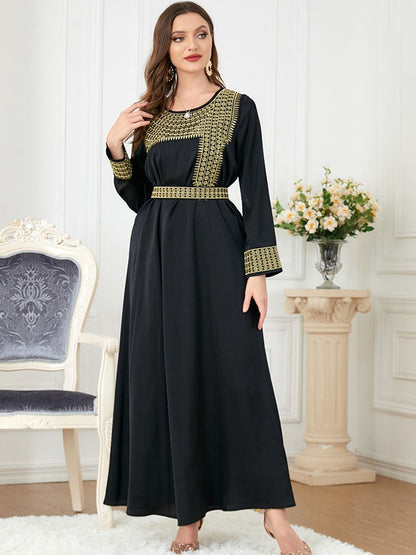 Eid Dress 2 Pieces Set Embroidery Bronzing Kaftan Dress Caftan With Satin Inner Dress
