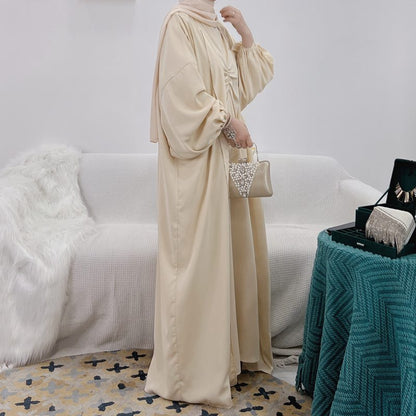 3 Pieces Set Nida Solid Color Muslim Women Open Abaya Dress Dubai Turkish