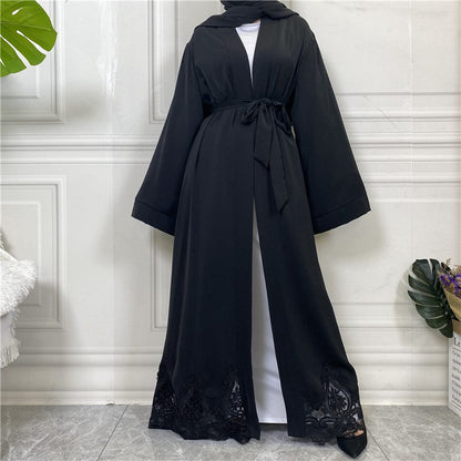 Turkish Nida Embroidery Open Cardigan Abaya Dress For Muslim Women