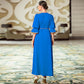 Blue Hand-stitched Rhinestone Flare Sleeve Evening Kaftan Dress