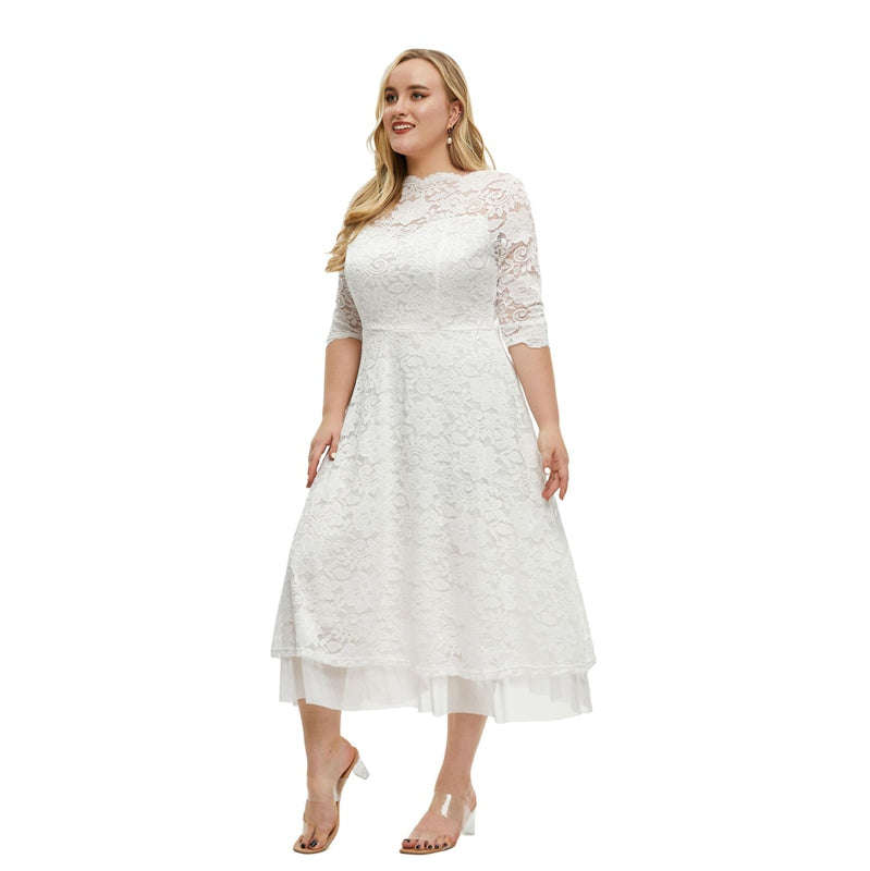 XL-5XL Plus Size Women Lace Wedding Evening Gown Formal Dress