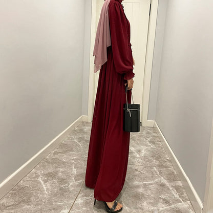 Agaric Laces Solid Color Chiffon Abaya Dress For Muslim Women