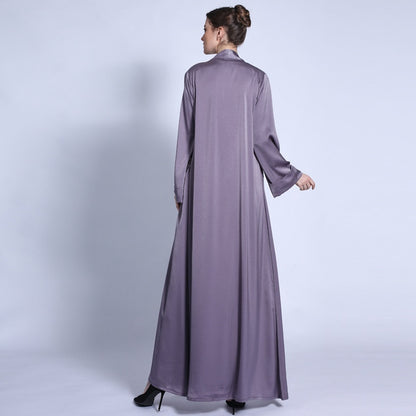 Muslim Women Matte Fabric Open Abaya Dress With Pocket