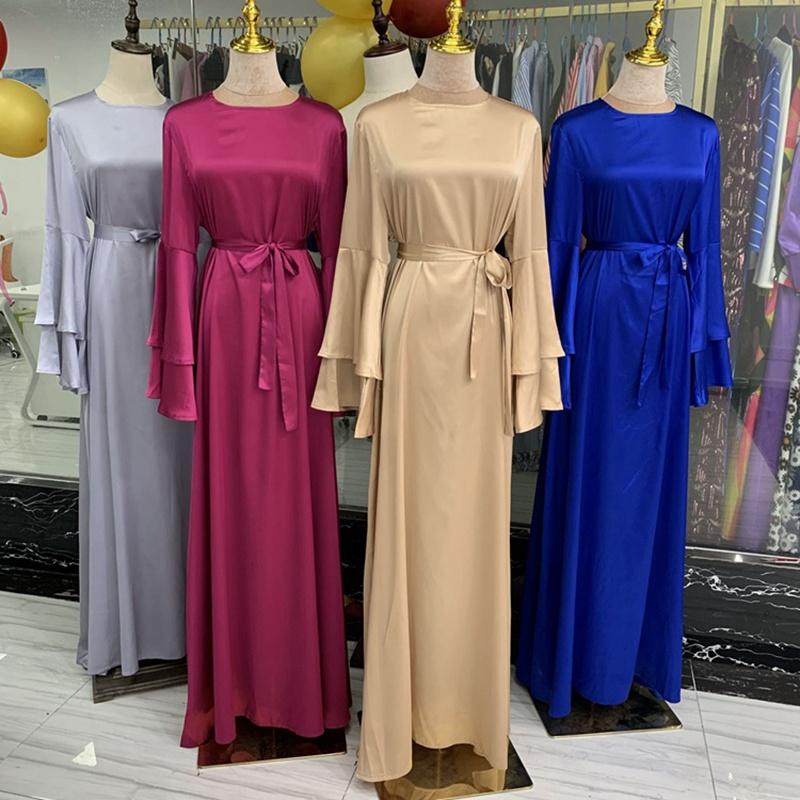 Muslim Solid Color Flare Sleeve Abaya Dress