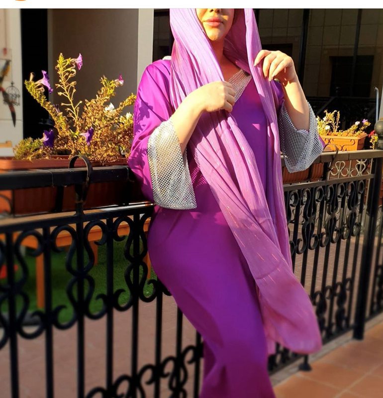 Muslim Women Satin Mesh Sequins Abaya Dress Middle East Turkish