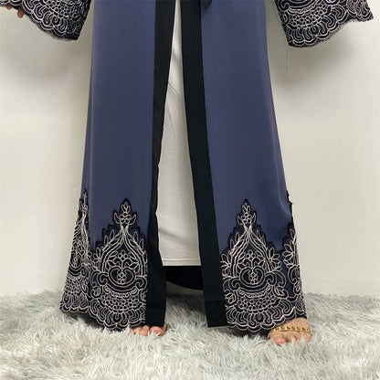 Muslim Women Lace Embroidery Nida Cardigan Open Abaya Dress