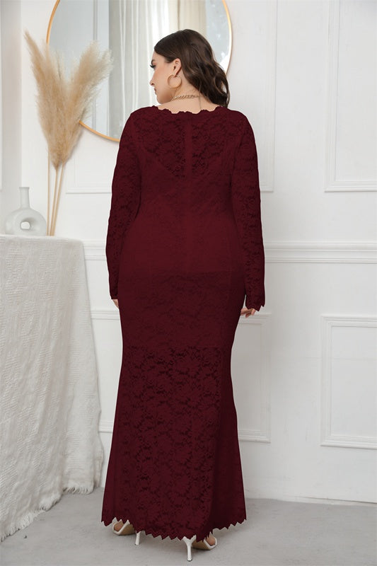 Plus Size Hollow-Out Lace Fishtail Women Evening Formal Dress