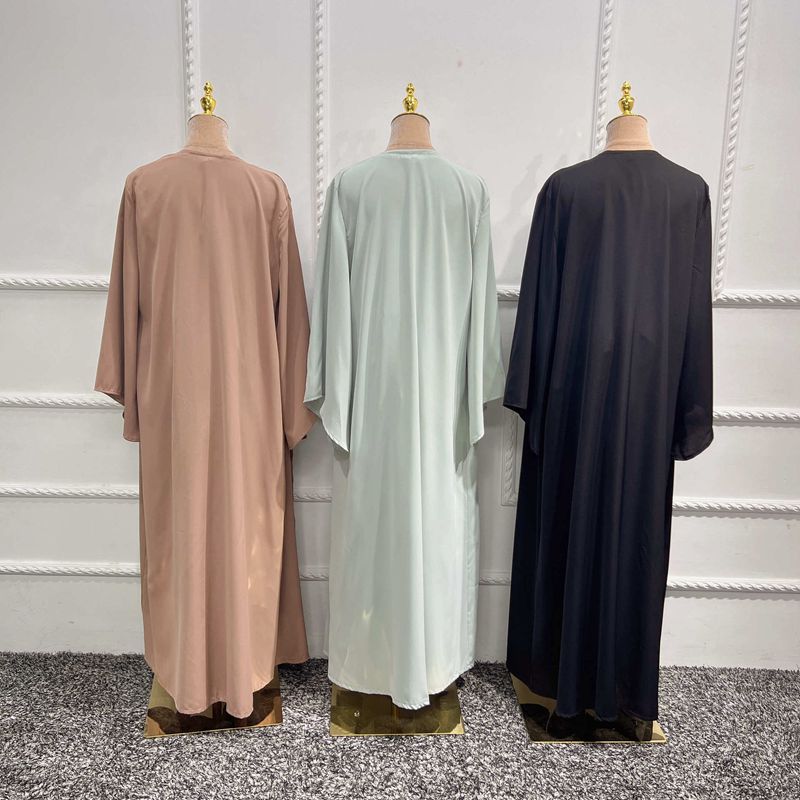 Muslim Women 4 Pieces Set Open Abaya Dress With Inner dress, Out Abaya, Mid Wrap, And Hijab Scarf