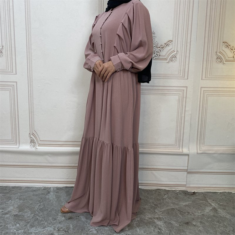 Muslim Women Chiffon Solid Color Abaya Dress