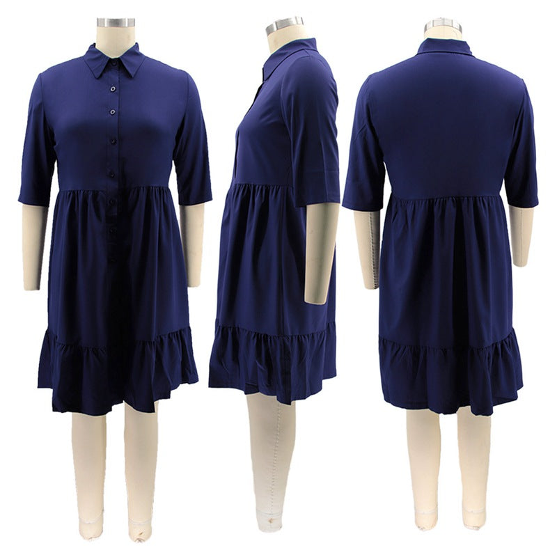 Women Plus Size Short Sleeve Casual Dress With Stand Collar