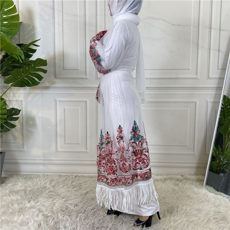 Embroidered top open abaya