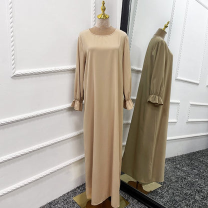 2 Pieces Set Jilaba Solid Color For Muslim Women Dress Middle East Dubai Turkish Clothing