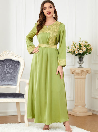 Eid Dress 2 Pieces Set Embroidery Bronzing Kaftan Dress Caftan With Satin Inner Dress