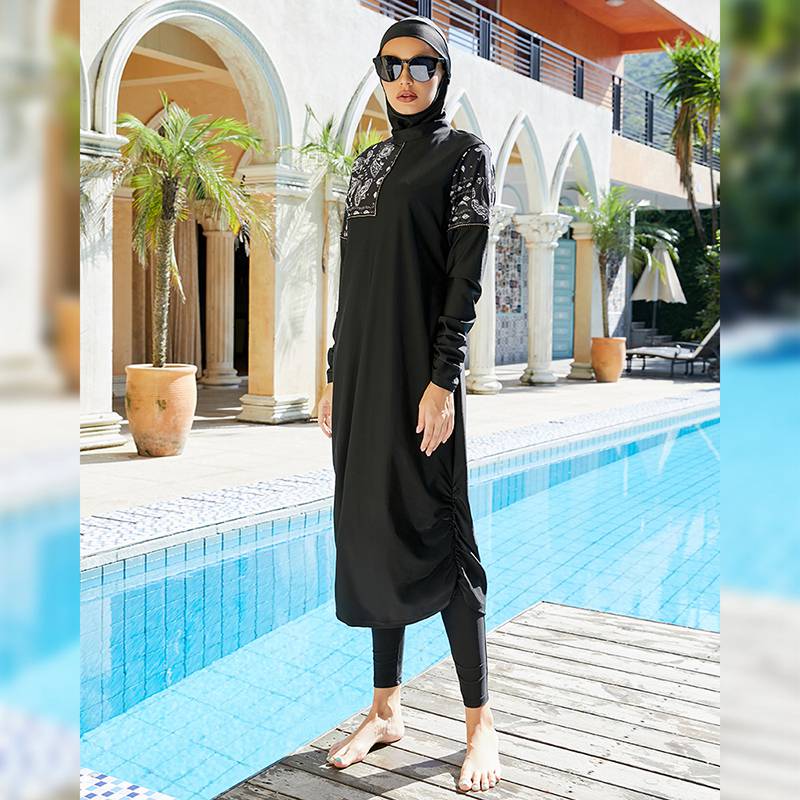 Muslim Women 3 Pieces Set Halal Burkinis Swimwear Full Cover Swimsuit