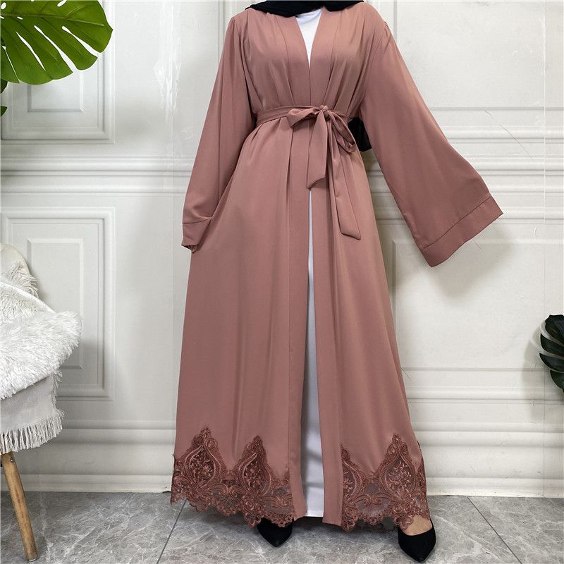 Turkish Nida Embroidery Open Cardigan Abaya Dress For Muslim Women