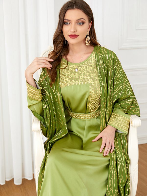 Eid Dress 2 Pieces Set Embroidery Bronzing Kaftan Dress Caftan With Satin Inner Dress