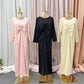 3 Pieces Set Nida Solid Color Muslim Women Open Abaya Dress Dubai Turkish