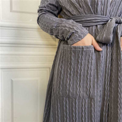 Winter Fall Muslim Women Knitting Open Abaya Dress With Pocket
