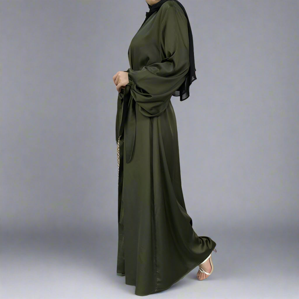 Puff Sleeve Open Abaya Dress For Muslim Women